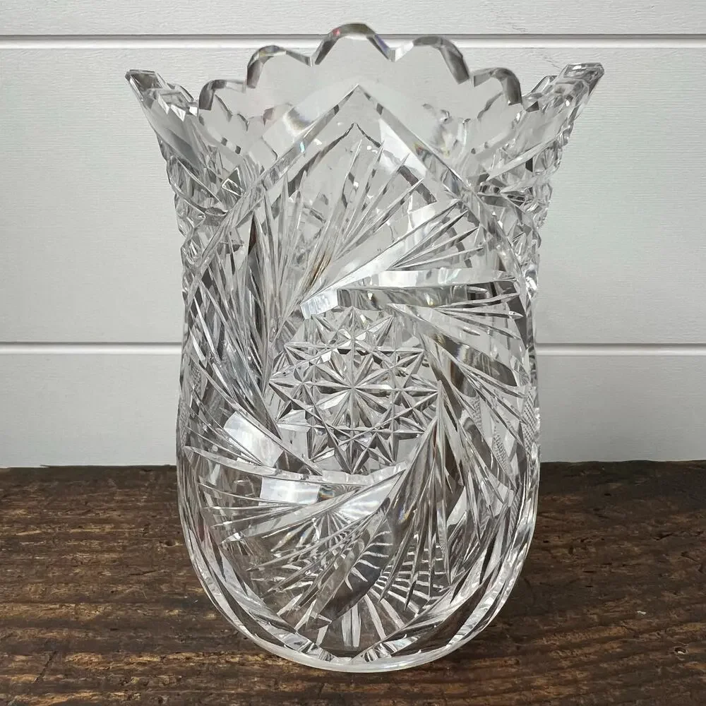 American Brilliant Vintage Pinwheel Cut Glass Small Vase 4.5